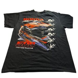 Honda Racing 500 Black & Red Helmet Graphic T-Shirt Men's Size Medium Motorcycle